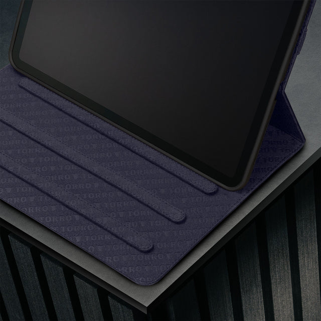 Multiple viewing angles of the Navy Blue Leather Case for Apple iPad Pro 11