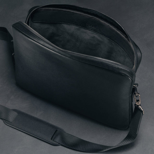Inside pocket in the Black Leather Messenger Bag