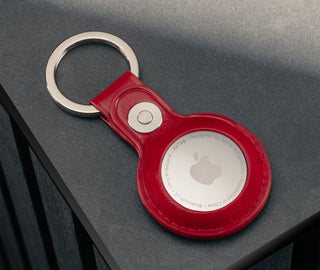 Red Leather Apple AirTag Holder Keyring with Apple AirTag