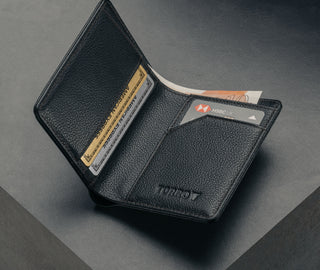 Interior view of the Black Bifold Leather Wallet with card slots