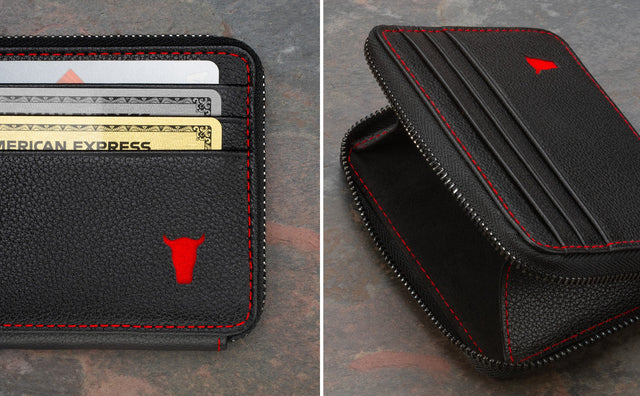 Leather Zipped Coin Purse/Wallet (with Card Holder) Feature Focus