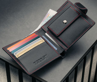 Inside of the Black with Red Detail Leather Wallet with Coin Pocket