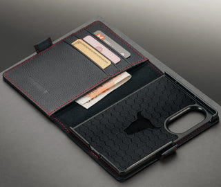 Card slots inside the Black with Red Stitching Leather Case for Samsung Galaxy Z Fold8