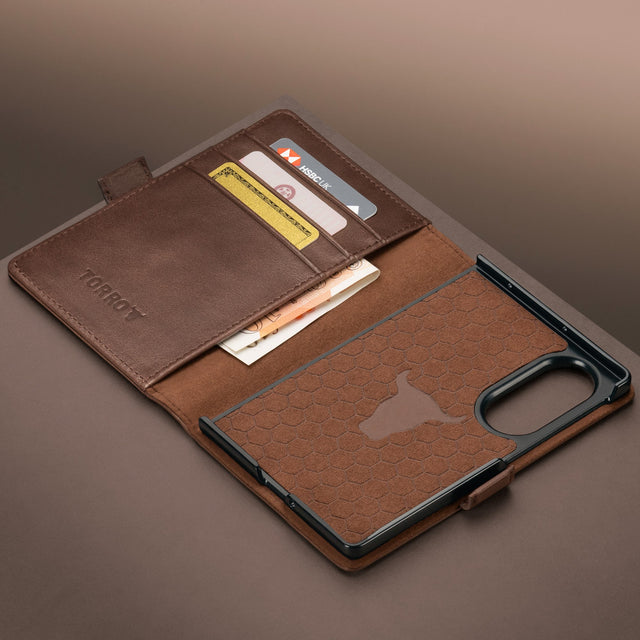 Card slots inside the Dark Brown Leather Case for Samsung Galaxy Z Fold8
