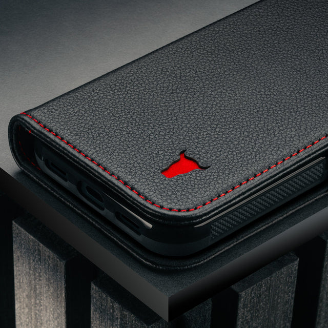 Black with Red Detail Leather Case for Google Pixel 10a