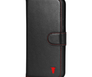 Black with Red Detail Leather Wallet Case for Google Pixel 9