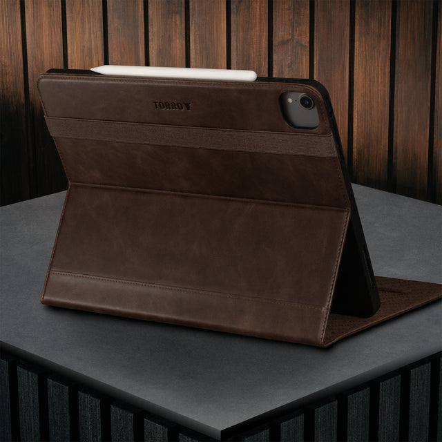 Built-in viewing stand of the Dark Brown Leather Case for Apple iPad Air 12.9
