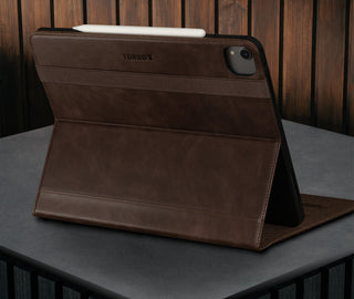 Built-in viewing stand of the Dark Brown Leather Case for Apple iPad Air 12.9" (2024)