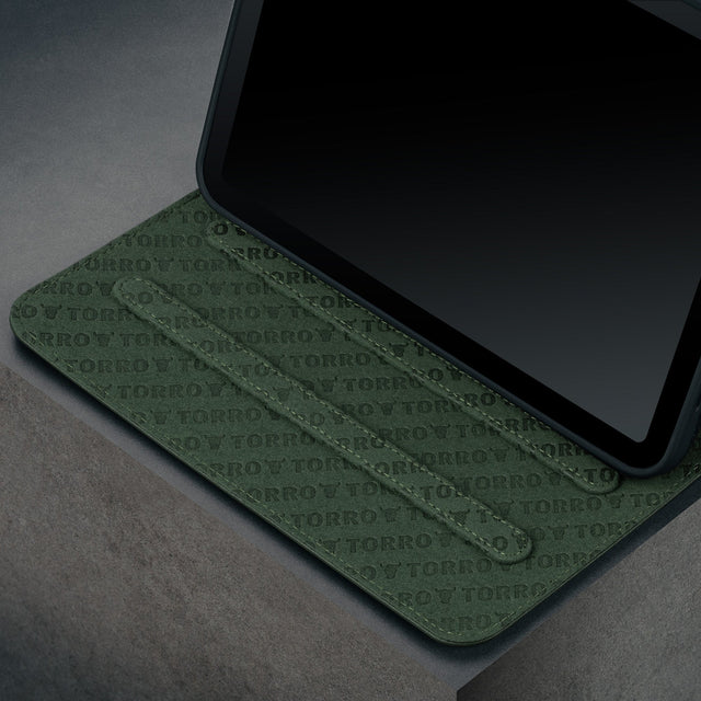 Multiple viewing angles of the Green Leather (with Red Stitching) Case for iPad mini 6 (2021)