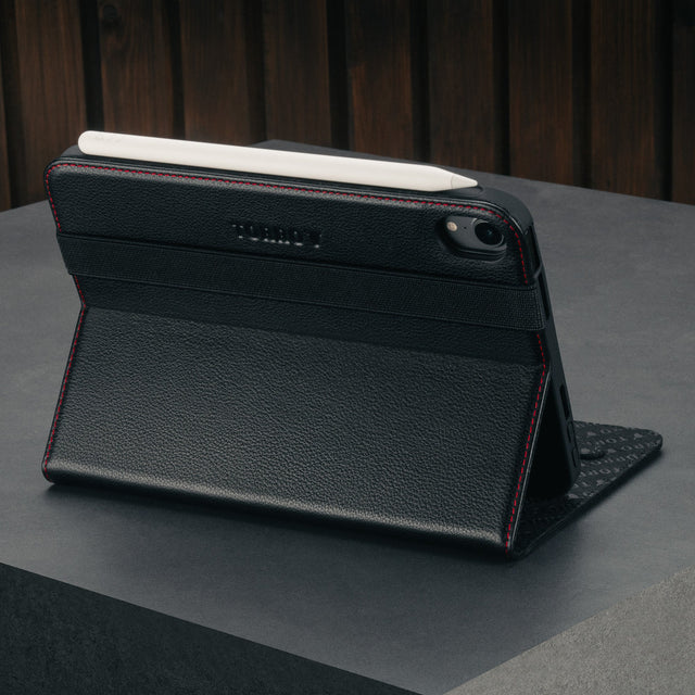 Stand function of the Black Leather (with Red Stitching) Case for iPad mini 6 (2021)