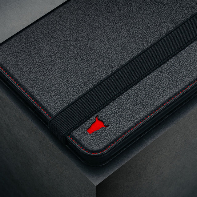 Close up of the Black Leather (with Red Stitching) Case for iPad mini 6 (2021)