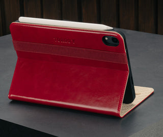 Stand functionality of the Red Leather Case for iPad Mini 6th Generation (2021)