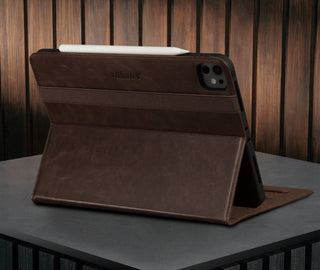 Built-in viewing stand of the Dark Brown Leather Case for Apple iPad Pro 11" (2024)