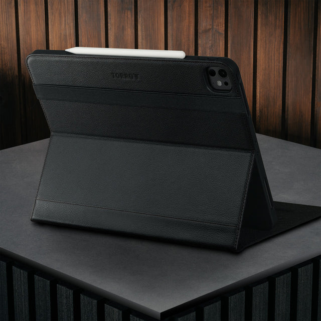 Built-in viewing stand of the Black Leather Case for Apple iPad Pro 12.9