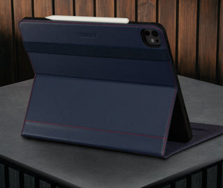 Built-in viewing stand of the Navy Blue Leather Case for Apple iPad Pro 12.9" (2024)