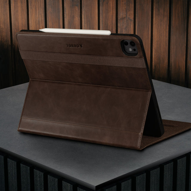 Built-in viewing stand of the Dark Brown Leather Case for Apple iPad Pro 12.9