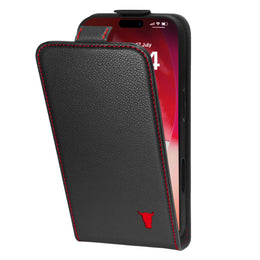 Black with Red Stitching Leather Flip Case for iPhone 17 Pro Max