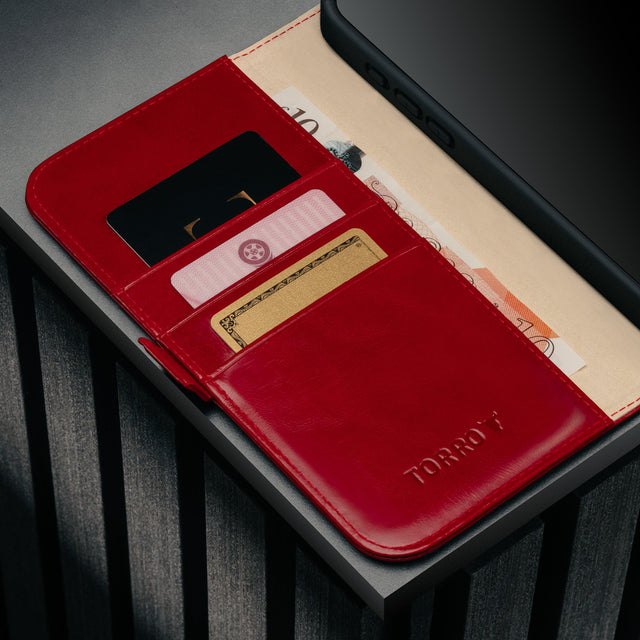 Card holder inside the Red Leather Case for iPhone 17