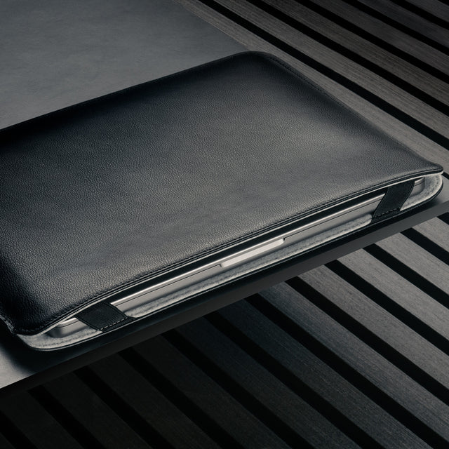 Laptop in the Black Leather MacBook Pro / MacBook Air Sleeve Case