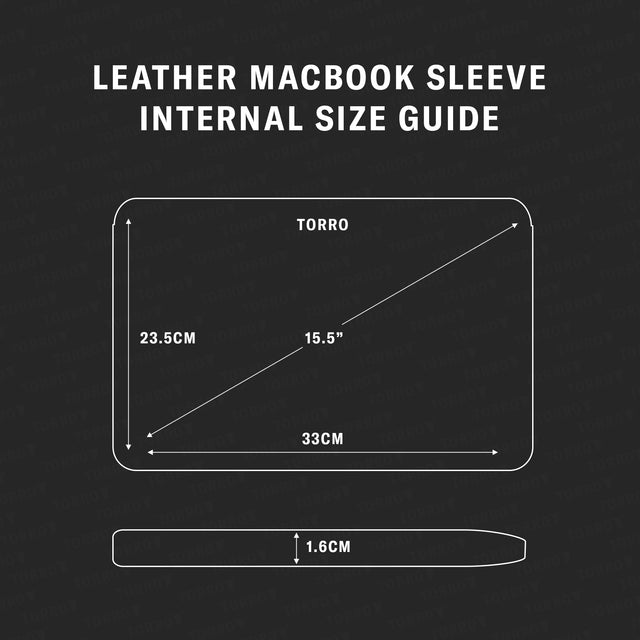 Size Guide for the Black Leather MacBook Pro / MacBook Air Sleeve Case