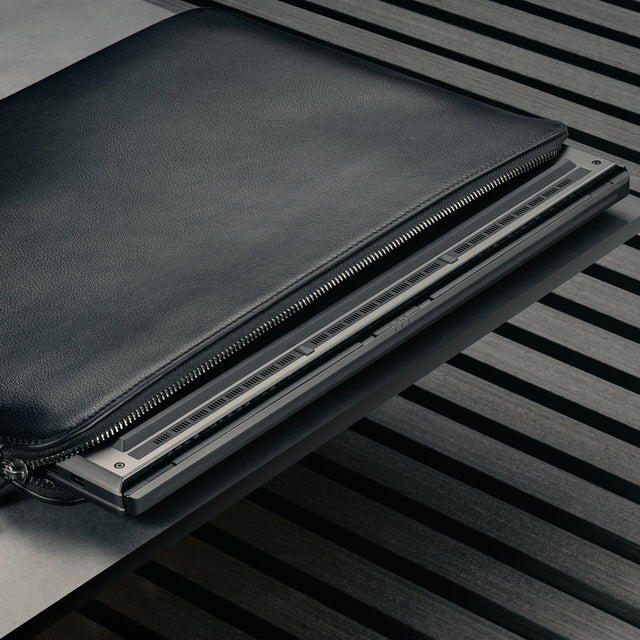 Black Leather Laptop Sleeve with Zip Closure