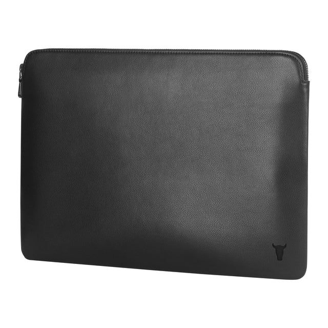 Black Leather Laptop Sleeve with Zip Closure