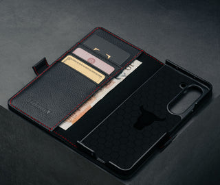 Card slots in the Black with Red Detail Leather Case for Samsung Galaxy Z Fold6