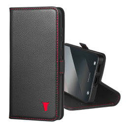 Black with Red Detail Leather Case for Galaxy S25 Edge