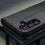 Camera cutout of the Black with Red Detail Leather Case for Galaxy S25 FE
