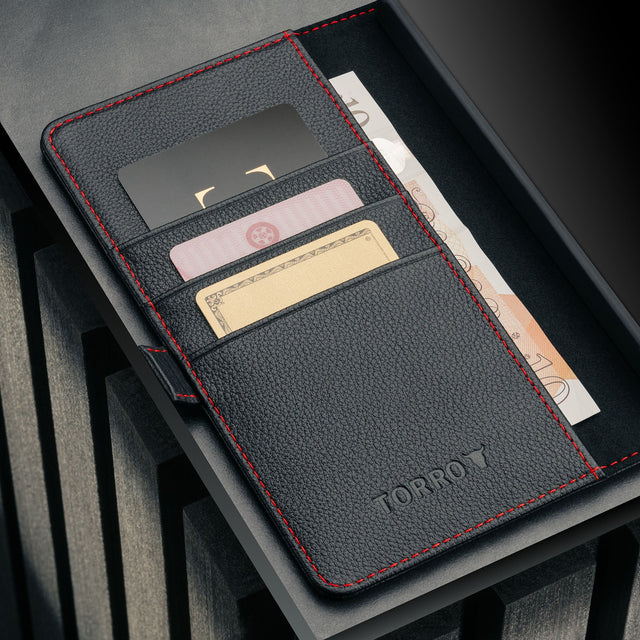 Card slots inside the Black with Red Detail Leather Stand Case for Galaxy S26 Ultra