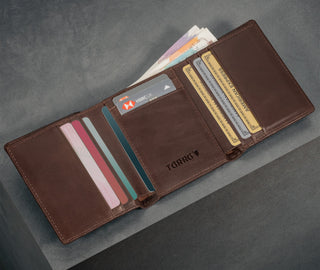 Card slots inside the Dark Brown Trifold Leather Wallet