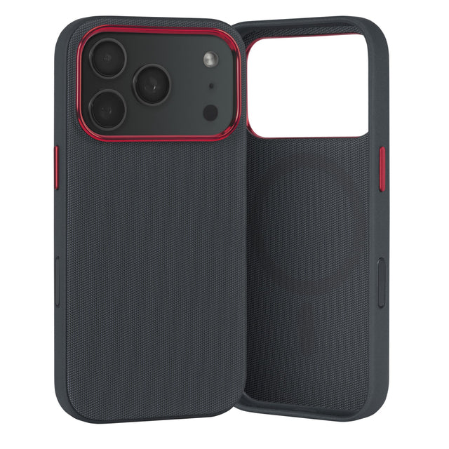 Black with Red Detail Woven Fabric Bumper Case for iPhone 17 Pro Max