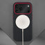 Wireless charger attached to the Black with Red Detail Woven Texture Bumper Case for iPhone 17 Pro