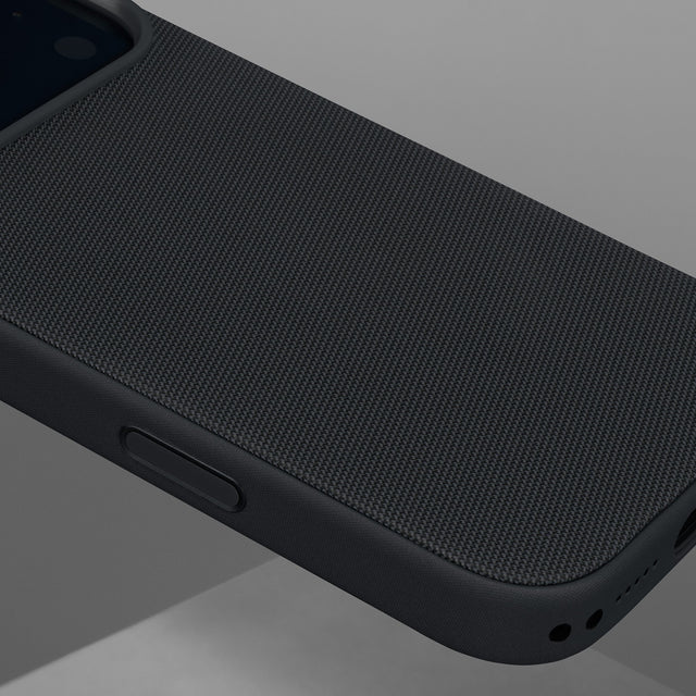Close up of the Black Woven Texture Bumper Case for iPhone 17 Pro